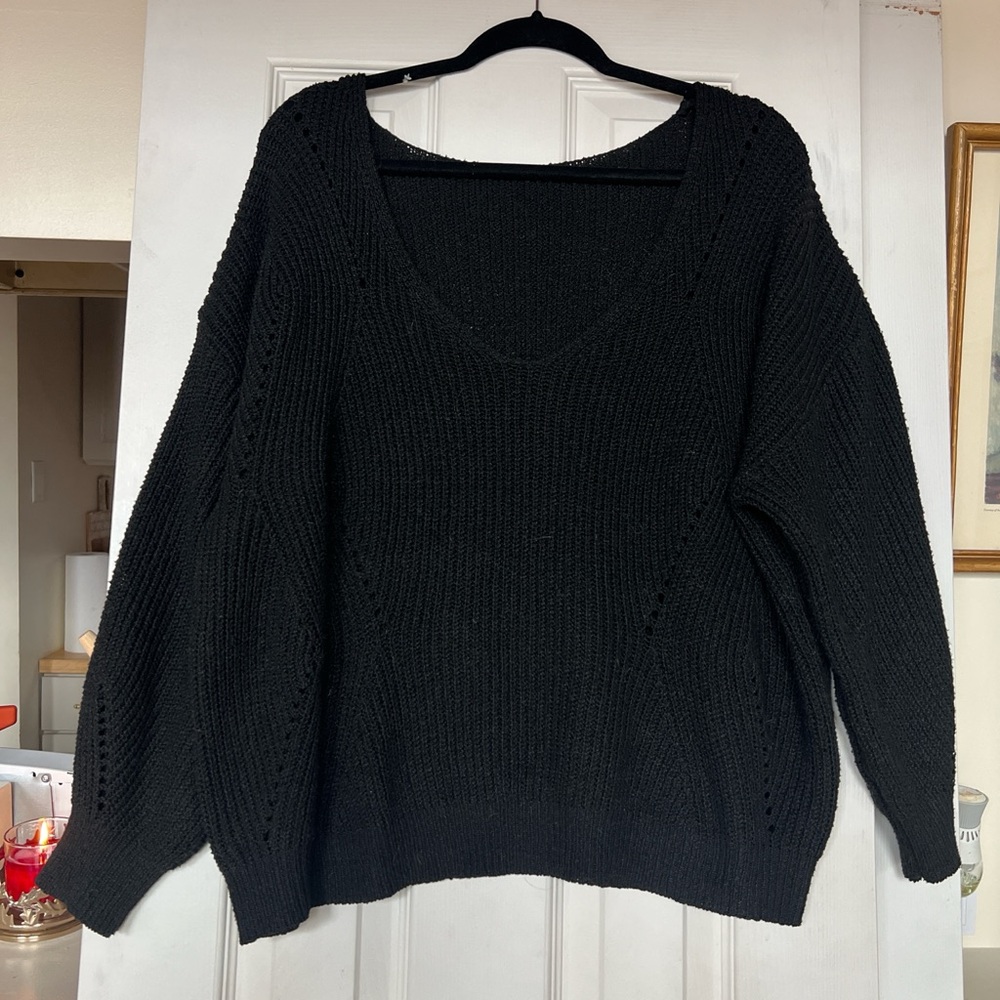 Black V-Neck Knit Sweater - Women